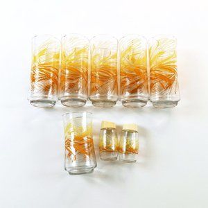 70s Libbey Golden Wheat 8 Piece Glass Set